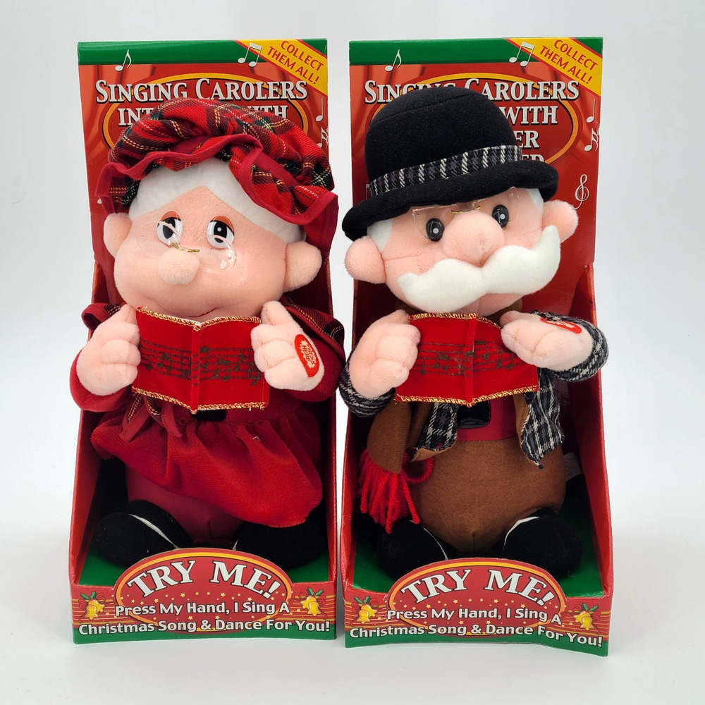 2 Rare TL NEW Interactive Christmas Carolers Plush‎ Sing Grandma Grandp
